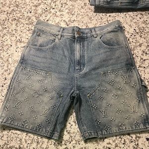 Louis Vuitton Blue Monogram Carpenter Denim Shorts Size 32